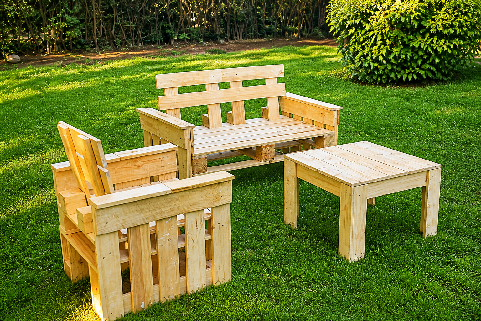 Conjunto exterior hecho con pallets